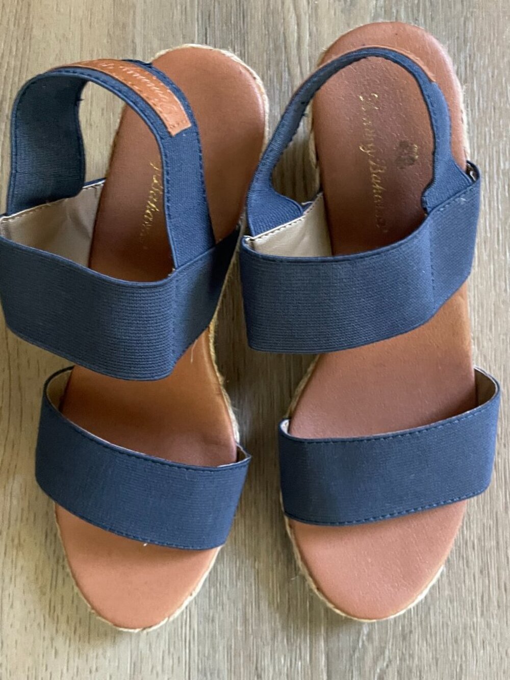 Tommy Bahama Sakura Wedge Espadrilles Heels Elastic Navy Sandal Sz 6.5